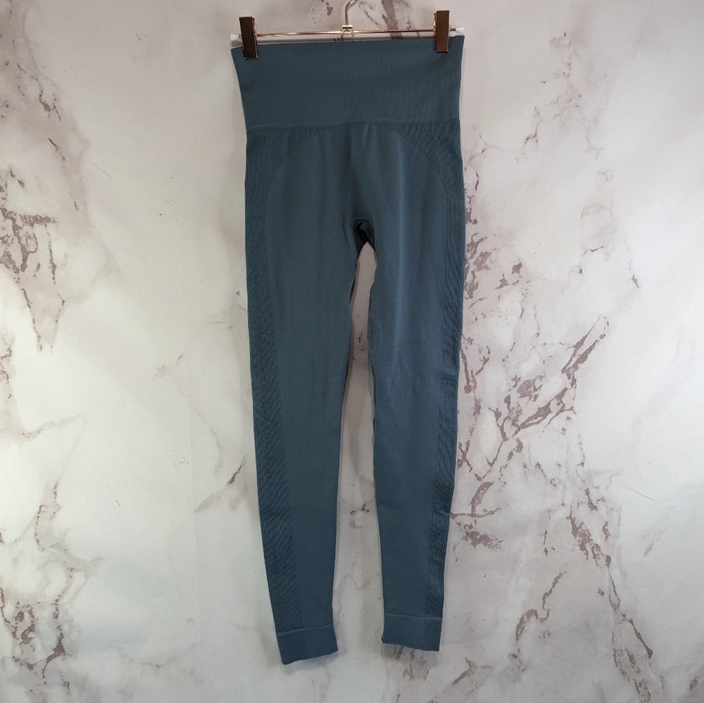Set Active Leggings Womens XS Blue Seamless Crop Ankle High Rise Ribbed